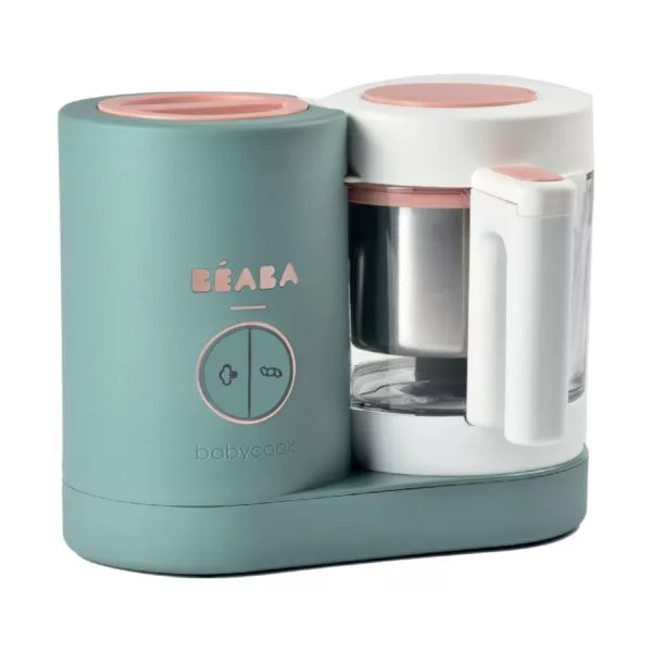 Beaba Babycook Neo in eucalyptus, multifunctionele babyvoedselmaker voor stomen, mixen, ontdooien en opwarmen van babyvoeding, ontworpen voor het eenvoudig bereiden van gezonde maaltijden.